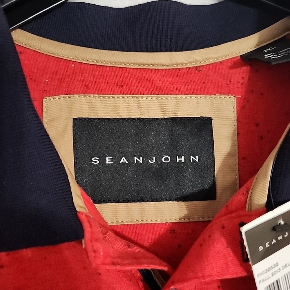 SEAN JOHN Orange Red Blue Striped Polo NWT Mens 2XL XXL Short Sleeve - Picture 4 of 6